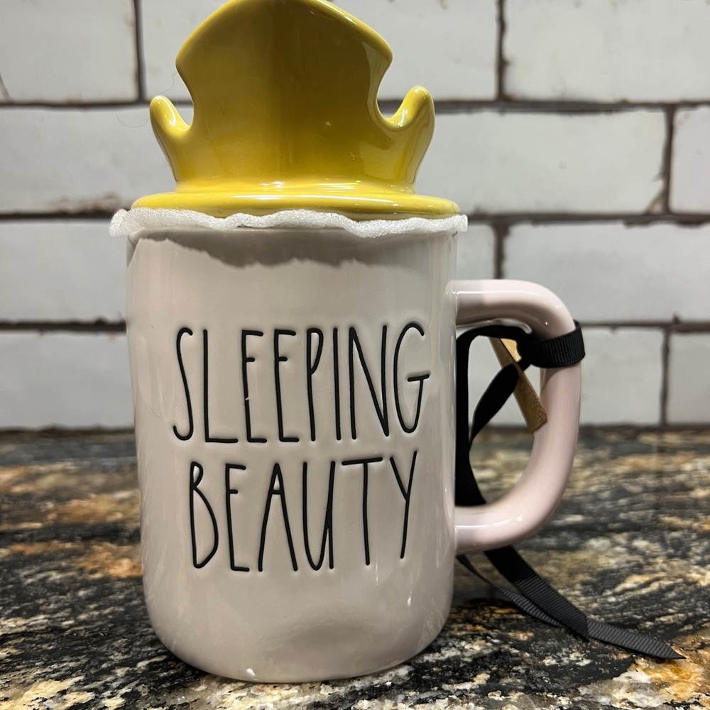 Rae Dunn Sleeping Beauty Mug with Yellow Crown Lid